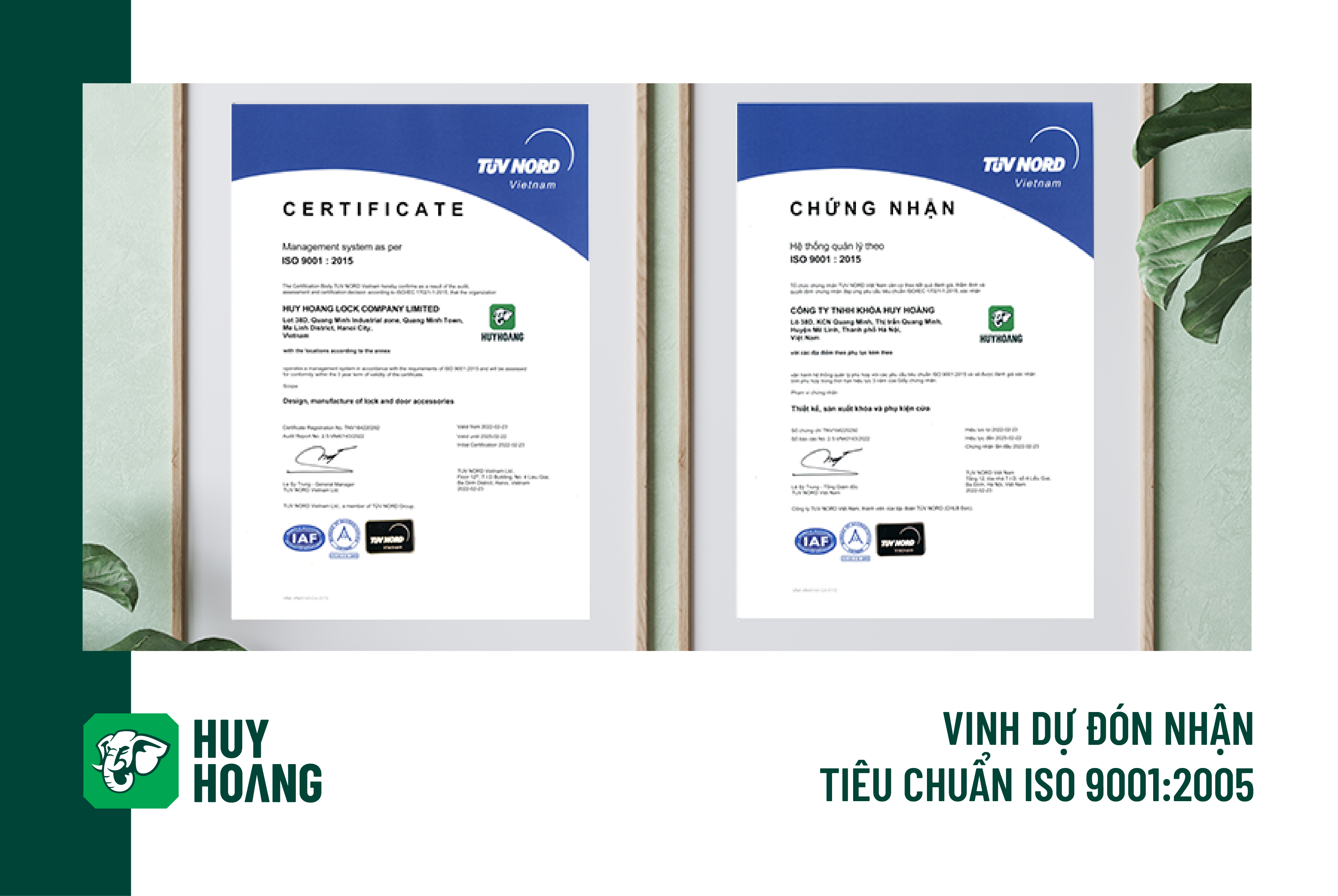 Công ty Khóa Huy Hoàng vinh dự đón nhận chứng nhận iso 9001:2015